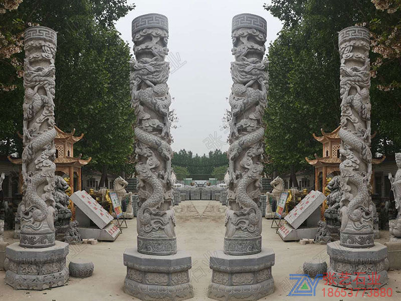 單龍青石石雕龍柱 